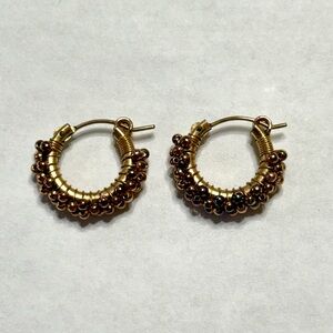 Gold Filled Huggie Hoop Earrings Wire Wrapped Beaded Rose Gold